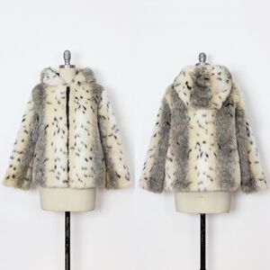 Faux Fur Hooded Jacket - White and Gray